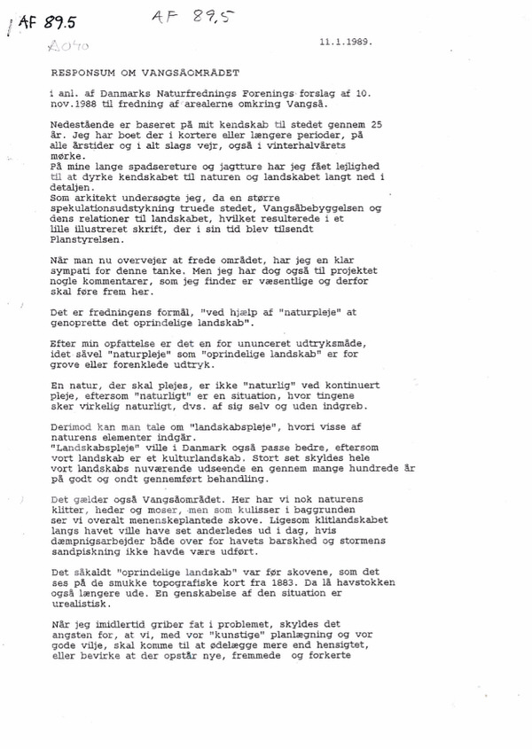 Responsum ved Vangsåområdet, 1989.5